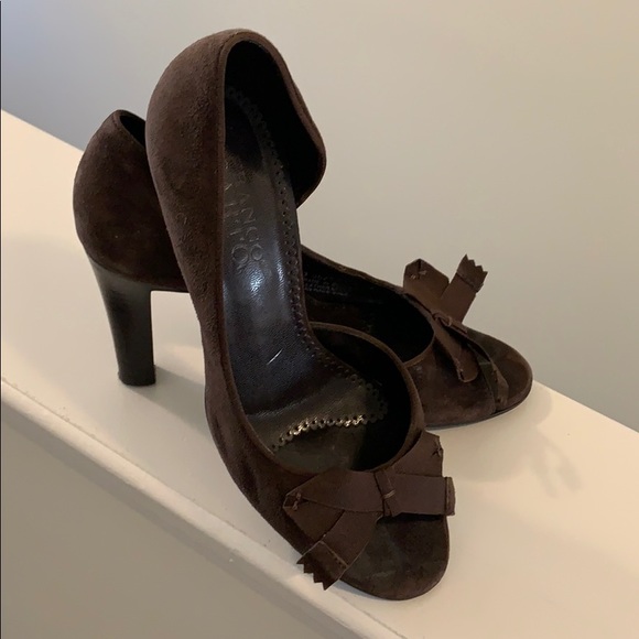 Franco Sarto brown suede open toe pump with bow - Picture 3 of 7